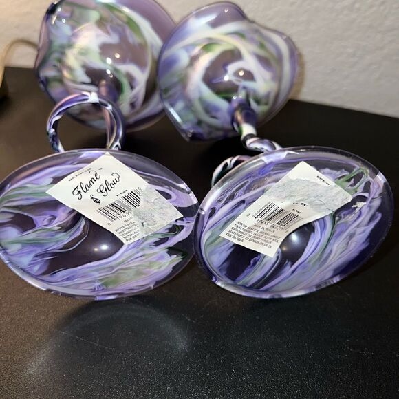 Flame Glow Penco Hand Blown Delicate Candle Holders Art Glass Purple - Picture 8 of 10